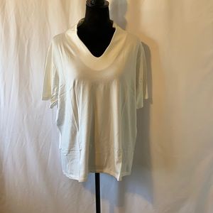 Dialogue Modal/Spandex Wedge Neck Short Sleeve Top, White, 1X
